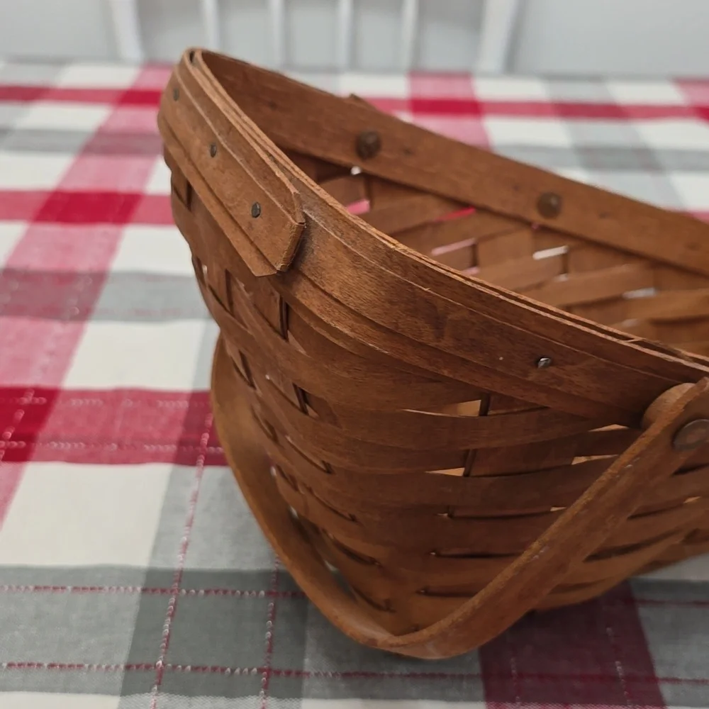Vintage 1993 Signed Longaberger Angled Fruit Wine Basket Double Swing Handles
